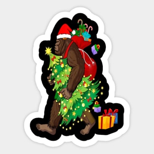 Christmas Tree Bigfoot Squatching Through The Snow Sticker